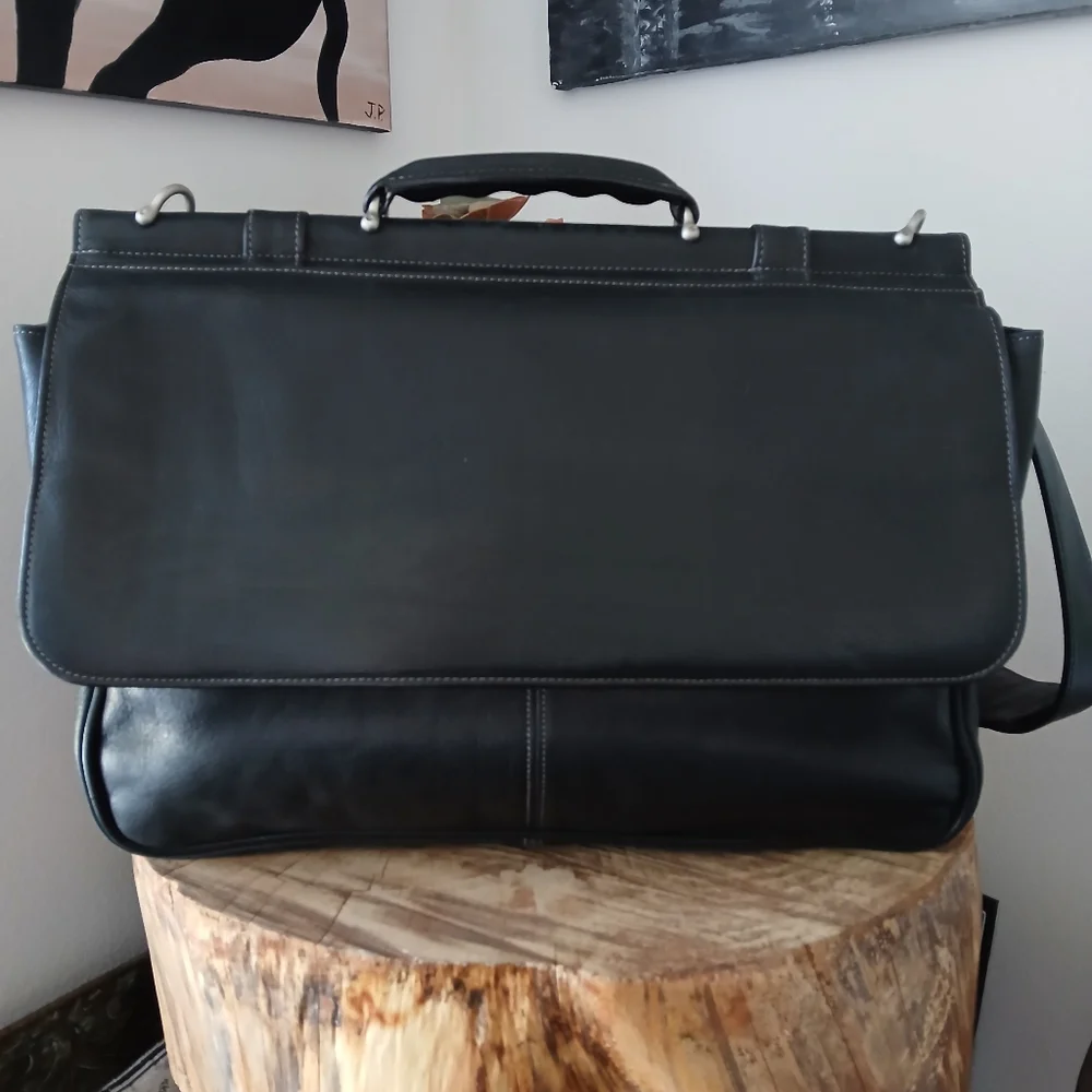 Business EL PORTAL Black Leather MESSENGER Office Work BRIEFCASE ATTACHE BAG